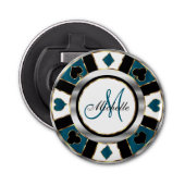 Décapsuleur Monogram Deep Blue Turquoise Poker Chip Design (Devant)
