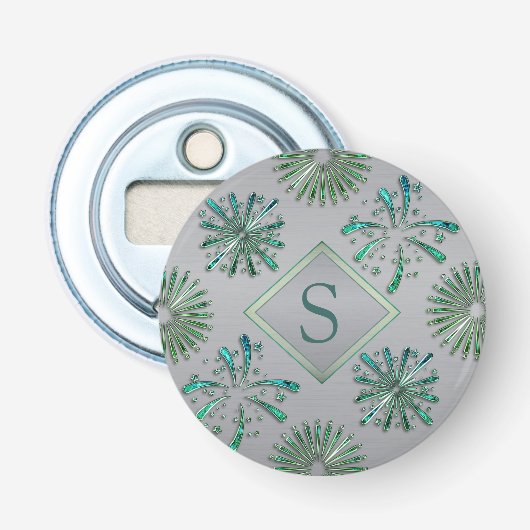 Décapsuleur Monogramme à motif bleu vert orné élégant (Devant)