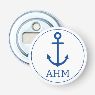 Décapsuleur Monogramme d'Ancre marine bleu et blanc simple