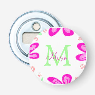 Décapsuleur monogramme de fleur rose ajouter nom lettre feuill