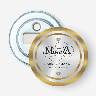 Décapsuleur Monogramme de mariage personnalisé or argent
