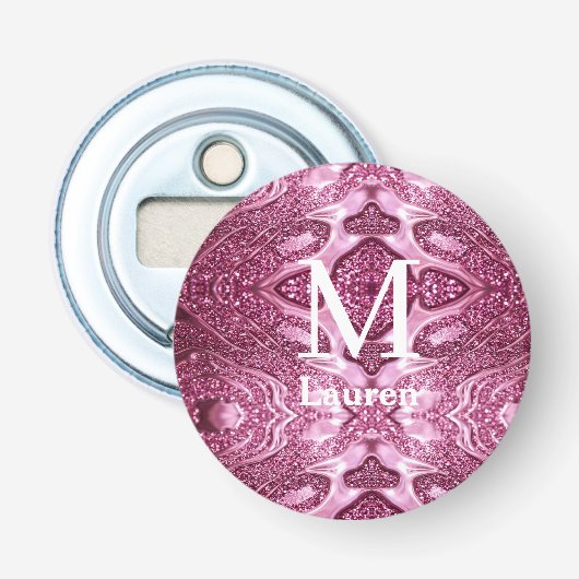 Décapsuleur monogramme de nom girly abstrait métallisé rose (Devant)