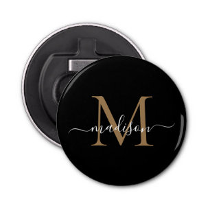 Décapsuleur Monogramme d'or noir moderne Élégant Script fémini