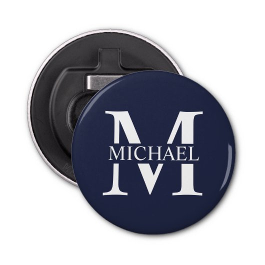 Décapsuleur Monogramme et nom personnalisés bleu marine (Devant)