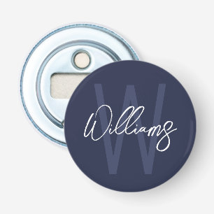 Décapsuleur Monogramme et nom personnalisés de Navy Blue Scrip