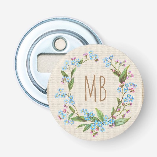 Décapsuleur Monogramme Forget-Me-Not Fleurs Bleues De Courbe R (Devant)