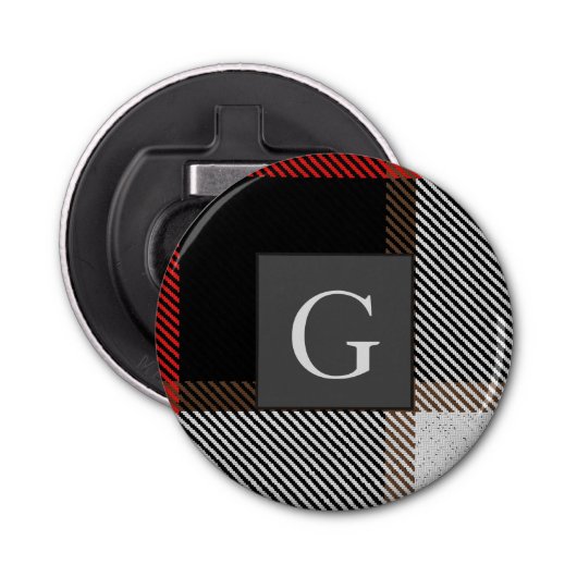 Décapsuleur Monogramme Groomsmans Best Man Red Grey Tartan Bla (Devant)