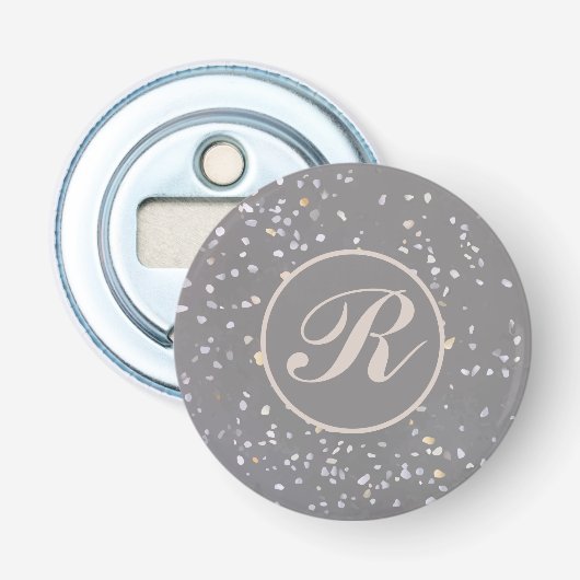 Décapsuleur Monogramme Moderne Gris Terrazzo (Devant)