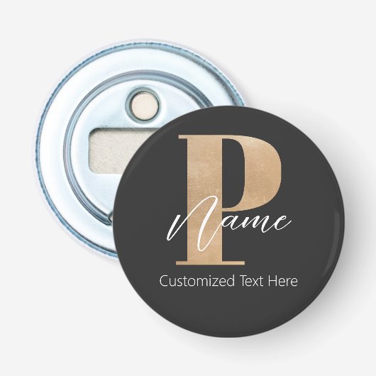 Décapsuleur Monogramme moderne Initiale P & Nom Personnalisé (Devant)