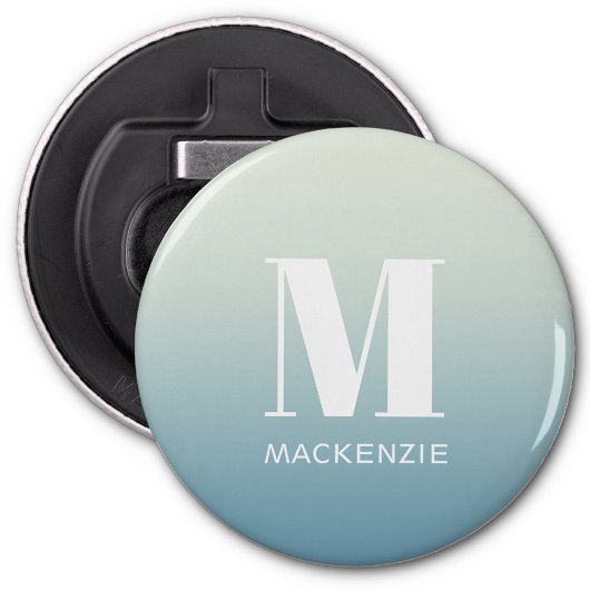Décapsuleur Monogramme moderne Nom initial Turquoise Aqua Grad