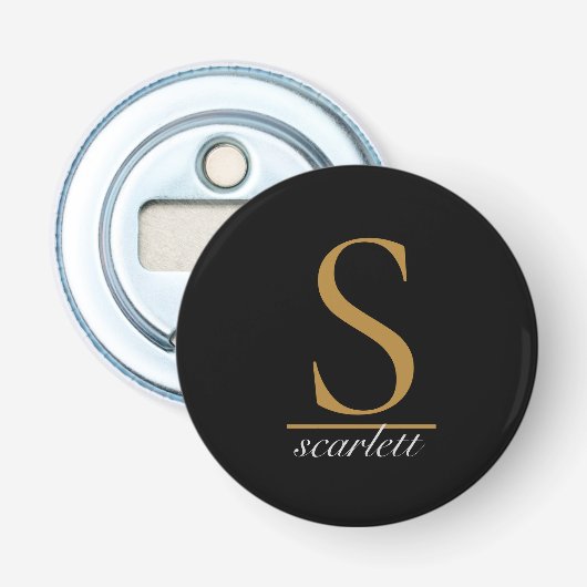 Décapsuleur Monogramme Or Noir Moderne Élégant Féminin Script (Devant)