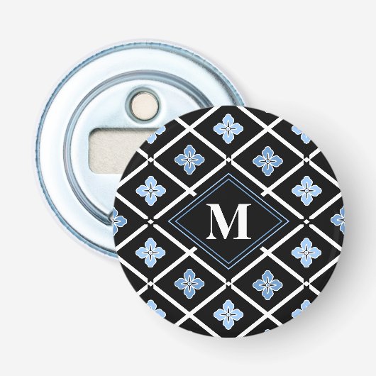 Décapsuleur Monogramme Oriental Motif Sakura bleu (Devant)