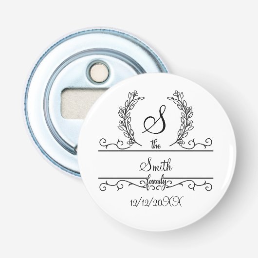 Décapsuleur Monogramme Personnalisé Nom de famille Feuilles de (Devant)