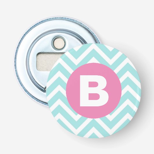 Décapsuleur Monogramme rose chevron bleu clair tendance (Devant)