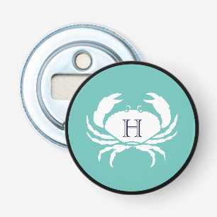 Décapsuleur Monogramme Turquoise Bleu Blanc Marine Bleu Crabe 