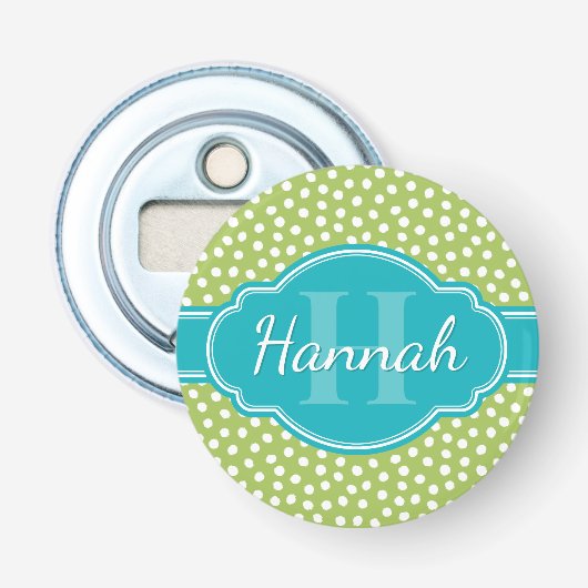 Décapsuleur Monogramme Turquoise de Motif blanc vert (Devant)