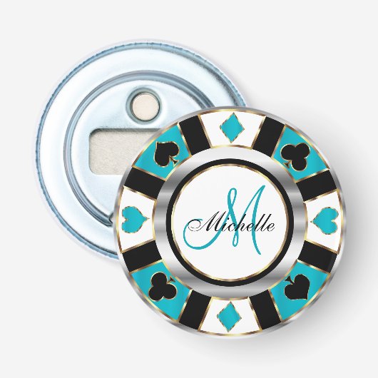 Décapsuleur Monogramme Turquoise Poker Chip Design (Devant)
