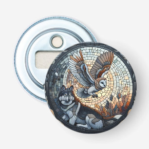 Décapsuleur Mosaïque de hibou et de loup, art IA de la nature