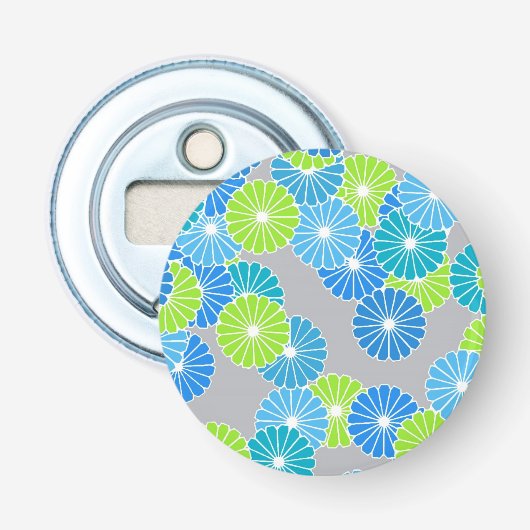 Décapsuleur Motif à fleurs Art Déco - bleu et vert citron (Devant)