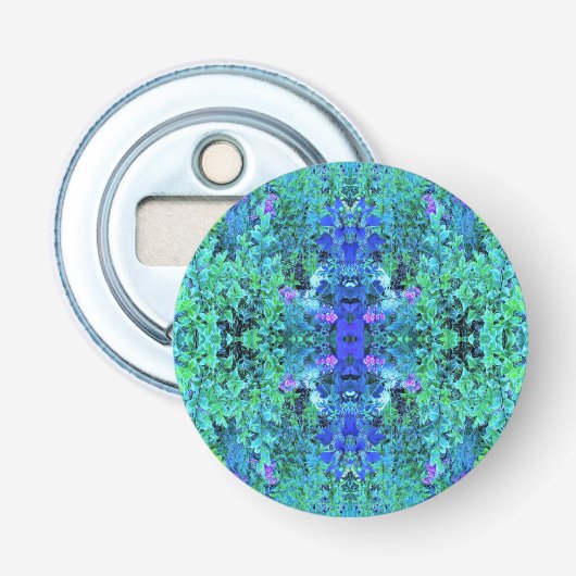 Décapsuleur Motif Abstrait de Feuillage Chartreuse et Bleu (Devant)