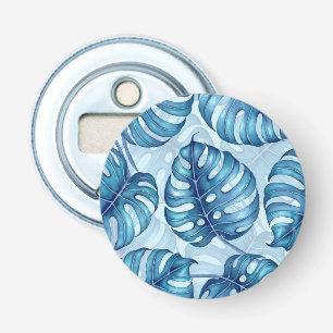 Décapsuleur Motif d'aquarelle Monstera bleu