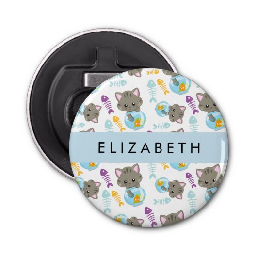 Décapsuleur Motif De Chats, Chats Mignons, Chatons, Votre Nom (Devant)