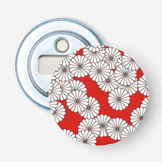 Décapsuleur Motif de fleurs Art Déco - blanc sur rouge (Devant)