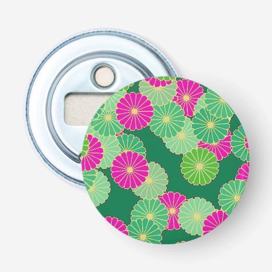 Décapsuleur Motif de fleurs Art Déco - tons verts, fuchsia (Devant)