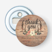 Décapsuleur Motif de mariage floral à grain de bois rustique M (Devant)