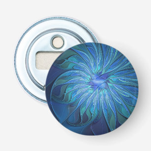 Décapsuleur Motif fantaisie de fleur bleue, art fractal abstra