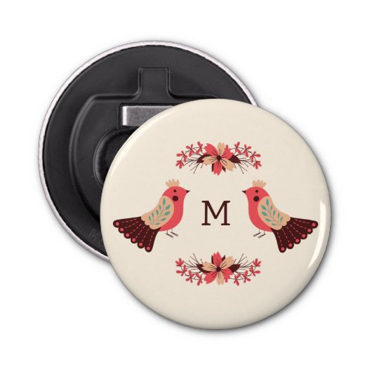 Décapsuleur Motif folklorique scandinave avec oiseaux et fleur (Devant)