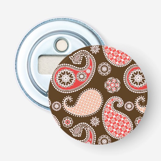 Décapsuleur Motif Paisley, corail et chocolat (Devant)