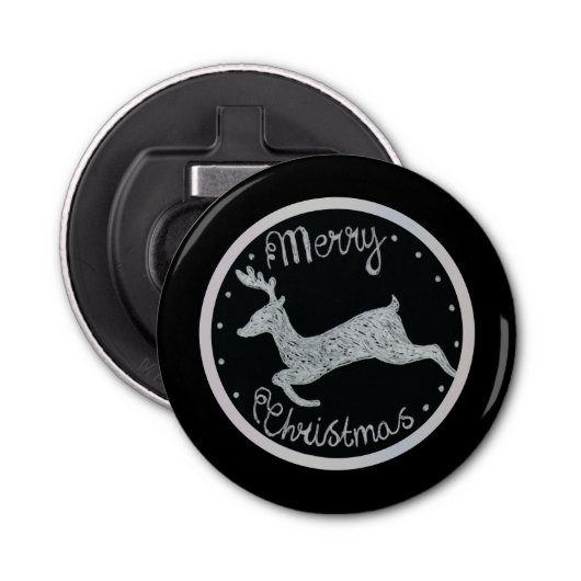 Décapsuleur Noël noir main peinte neige (Devant)