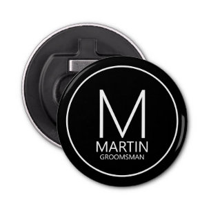 Décapsuleur Noir Moderne Personnalisé Monogramme&Nom Groomsmen