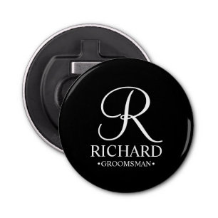 Décapsuleur Noir Nom et monogramme du Groomsman Personnalisé