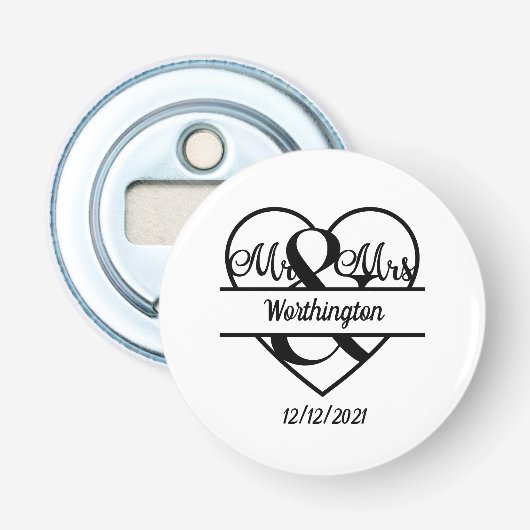Décapsuleur Nom Monogramme Date Cœur Mariage  (Devant)