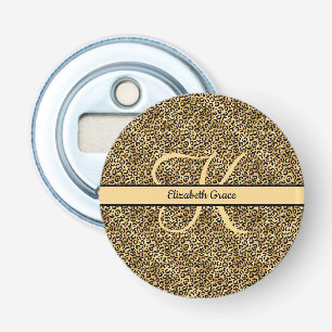 Décapsuleur Nom Monogramme Imprimé Léopard Noir Or Cheetah