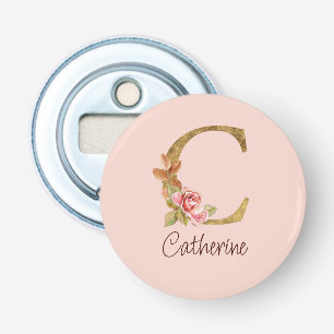 Décapsuleur Nom personnalisé Blush Rose rose lettre C en or