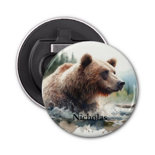 Décapsuleur Nom personnalisé Grizzly Ours Faune Nature Art (Devant)