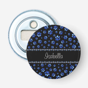 Décapsuleur Nom personnalisé, pattes de chien en paillettes bl