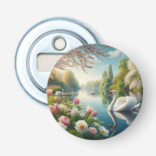 Décapsuleur OEuvre d'art printanière du lac des cygnes floraux
