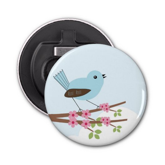 Décapsuleur Oiseau bleu dans l'arbre en fleurs (Devant)