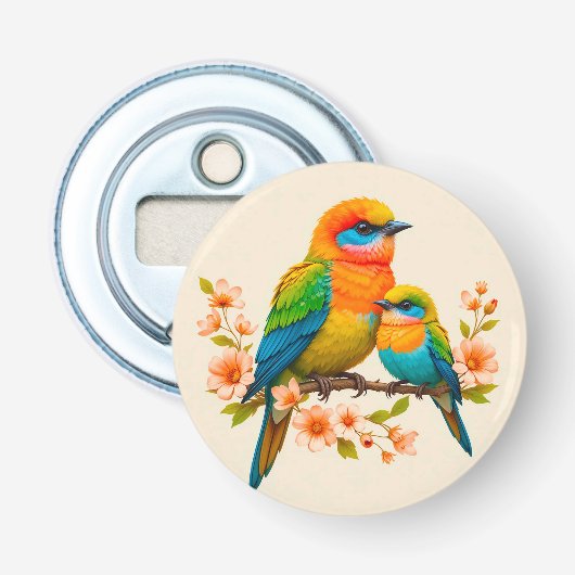 Décapsuleur Oiseaux Colorés Posés sur une Branche (Devant)