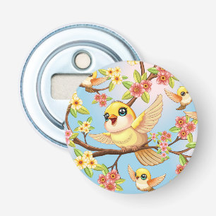 Décapsuleur Oiseaux mignons et heureux parmi les fleurs du pri