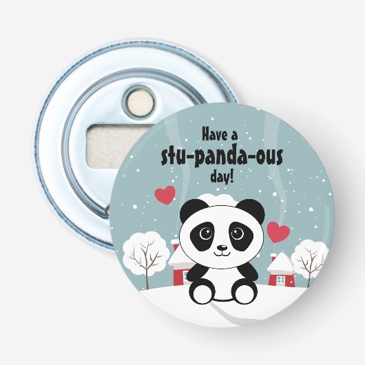 Décapsuleur Panda Bébé Cute En Hiver Gris Neige (Devant)