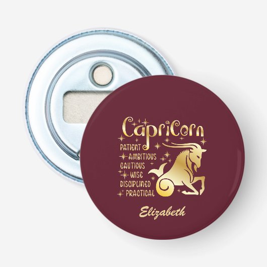 Décapsuleur Panneau zippé Capricorne personnalisé Gold Maroon  (Devant)