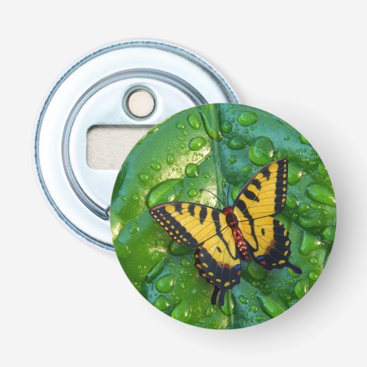 Décapsuleur Papillon 3D moderne à feuilles vertes avec gouttes (Devant)