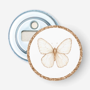 Décapsuleur Papillon Blanc Pailleté Faux Or