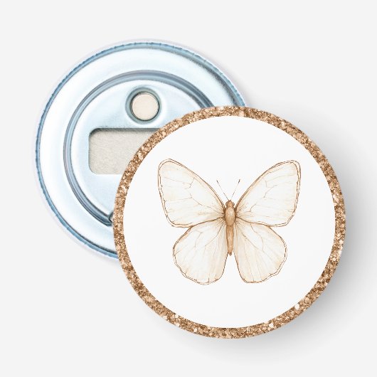 Décapsuleur Papillon Blanc Pailleté Faux Or   (Devant)