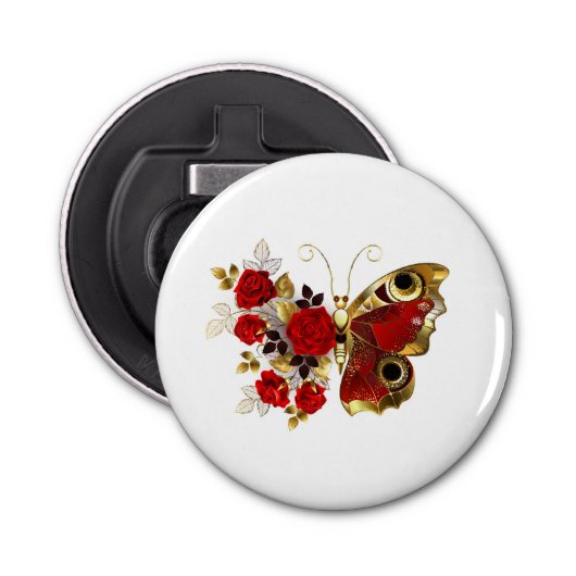 Décapsuleur Papillon de fleurs rouges aux roses rouges (Devant)